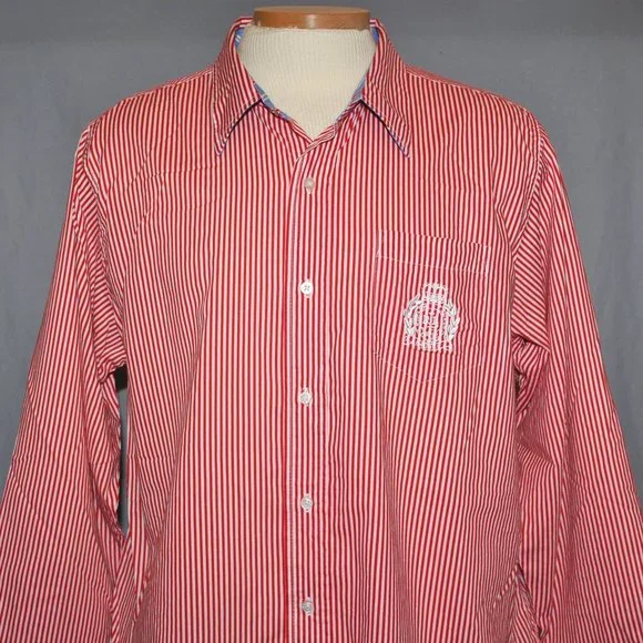 Lauren Ralph Lauren Mens Shirt Size L/XL Red & White Striped Button Down - Picture 5 of 11